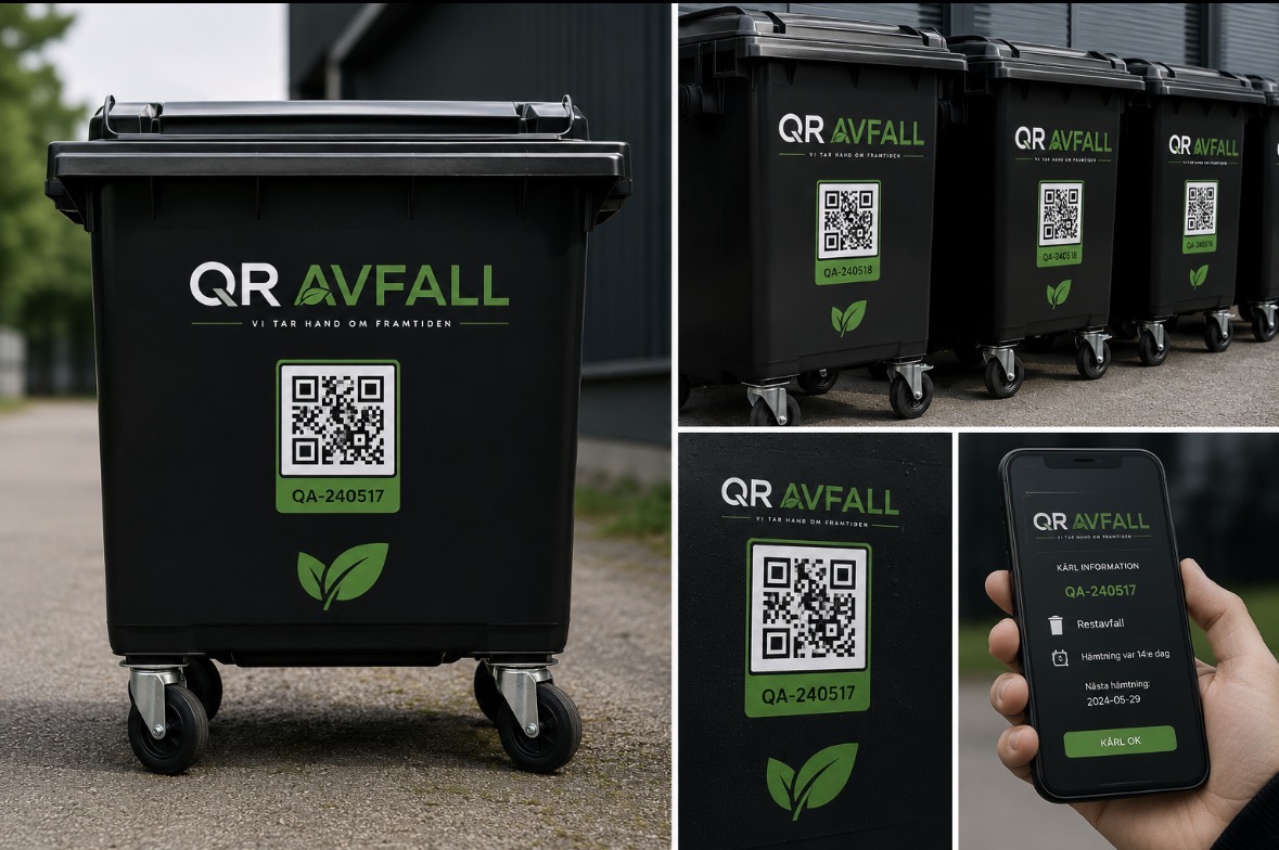 QR-märkta avfallskärl uppställda hos kund
